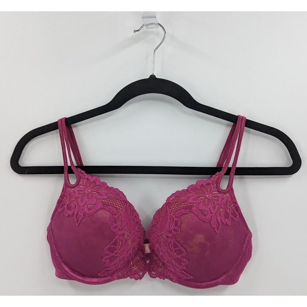 Vintage Victoria's Secret Bra Women's 34C Fuchsia Pink Lace Push Up